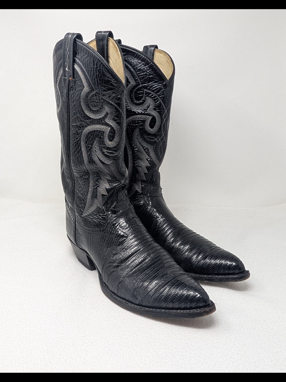 Men's Vintage Tony Lama Black Lizard Skin Western Cowboy Boots - Size 8